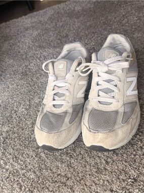 New Balance Light Gray and tan Suede & Mesh Sneakers